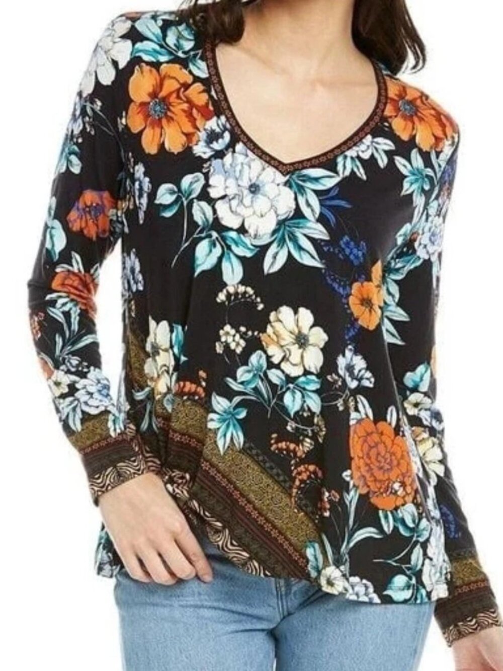 Johnny Was Golden Spring Favorite Swing Top XL fit 1X? Flowers & Diagonals